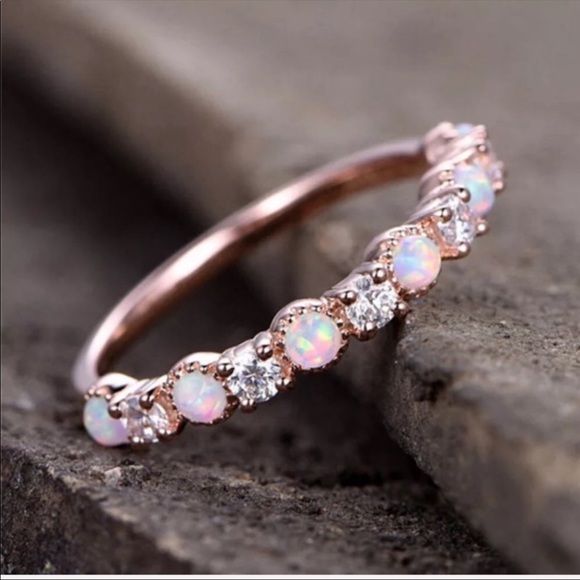 New Elegant Rose Gold Plated Women’s Opal Ring - Picture 2 of 5